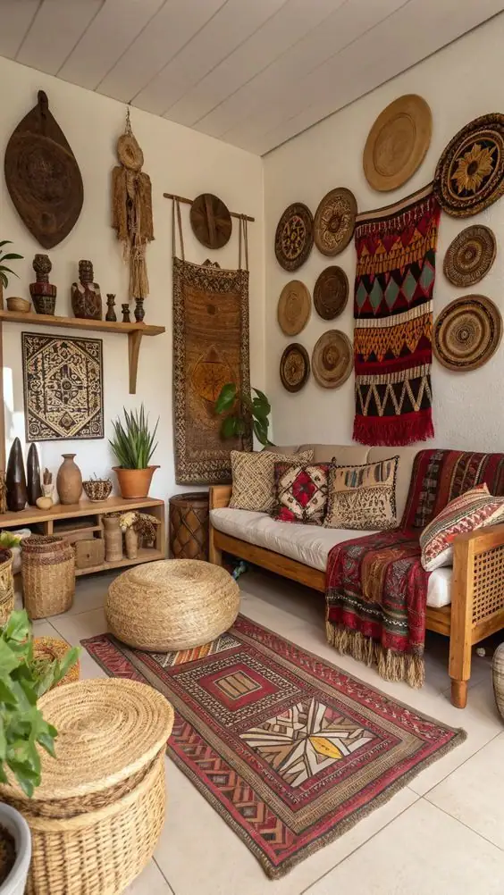 Curated Kenyan craft pieces in a refined interior