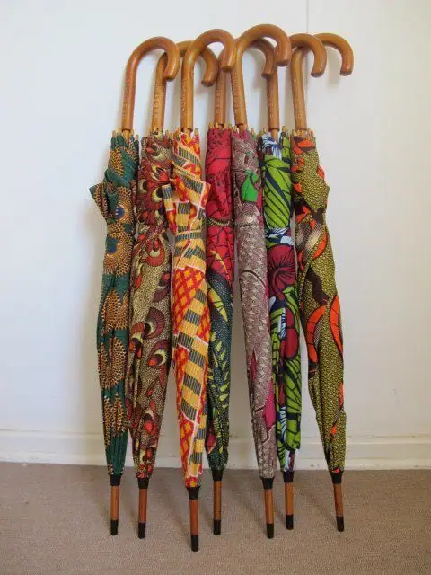 Colourful kitenge-pattern umbrellas