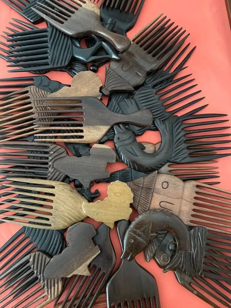 Hand-carved wooden combs in assorted designs